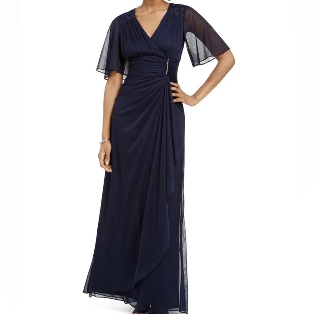 Betsy & Adam Embellished and Ruffled Gown